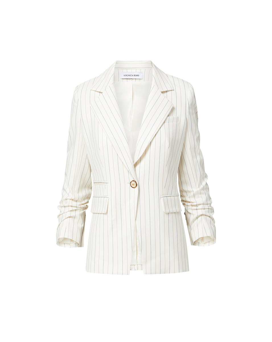 Pinstriped Blazer with Stretch & Pre-Ruched Sleeves | Battista