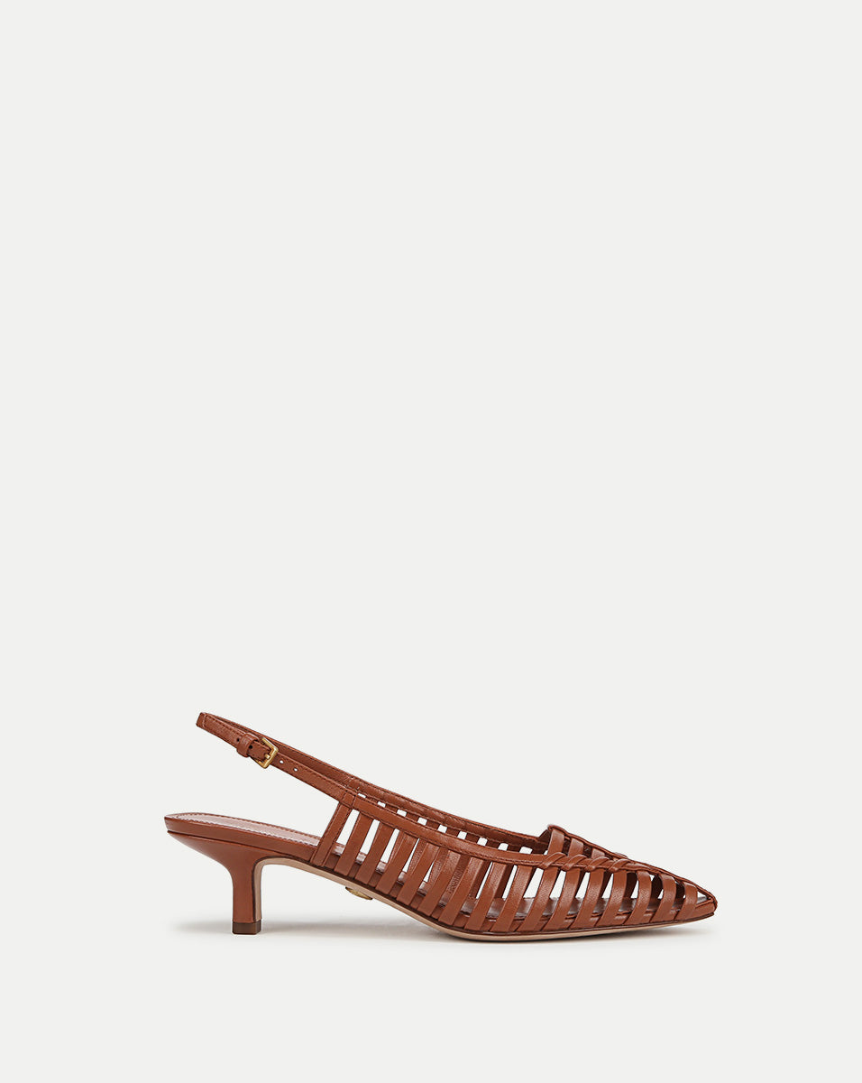 Leather Slingback Pump with Kitten Heel | Britte