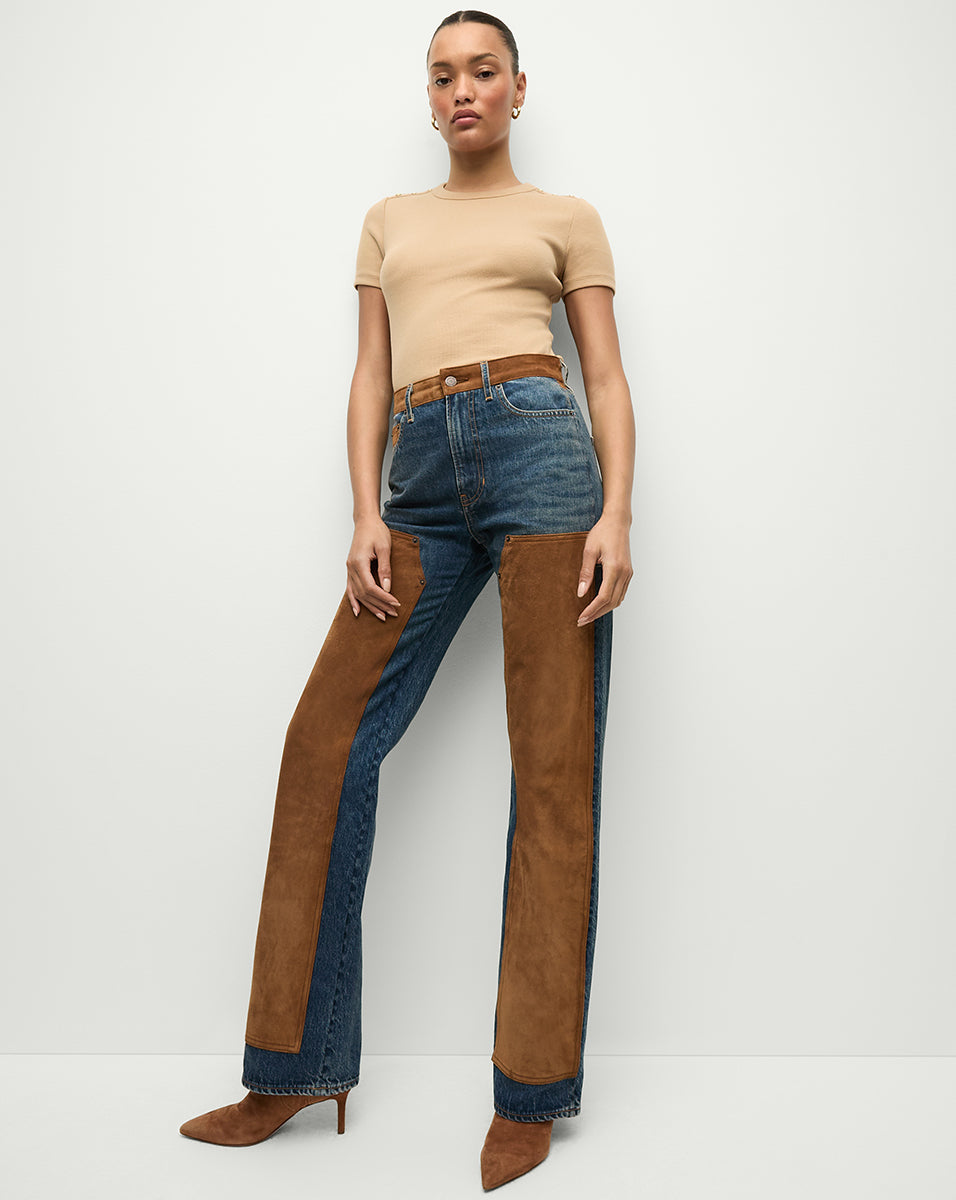 Suede-Patchwork Straight-Leg Jeans | Premium Italian Denim | Dylan