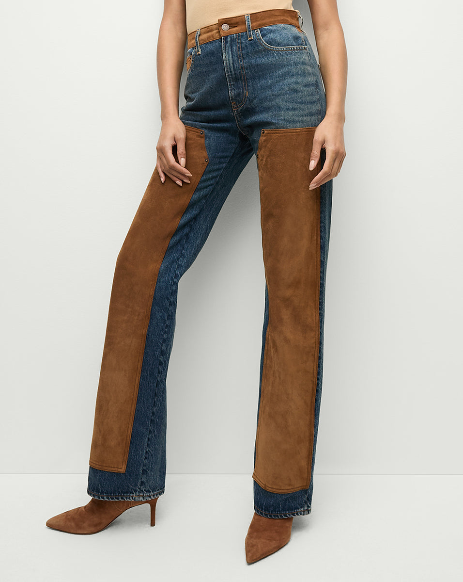 Suede-Patchwork Straight-Leg Jeans | Premium Italian Denim | Dylan