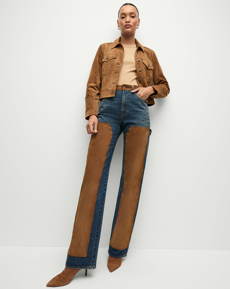 Suede-Patchwork Straight-Leg Jeans | Premium Italian Denim | Dylan