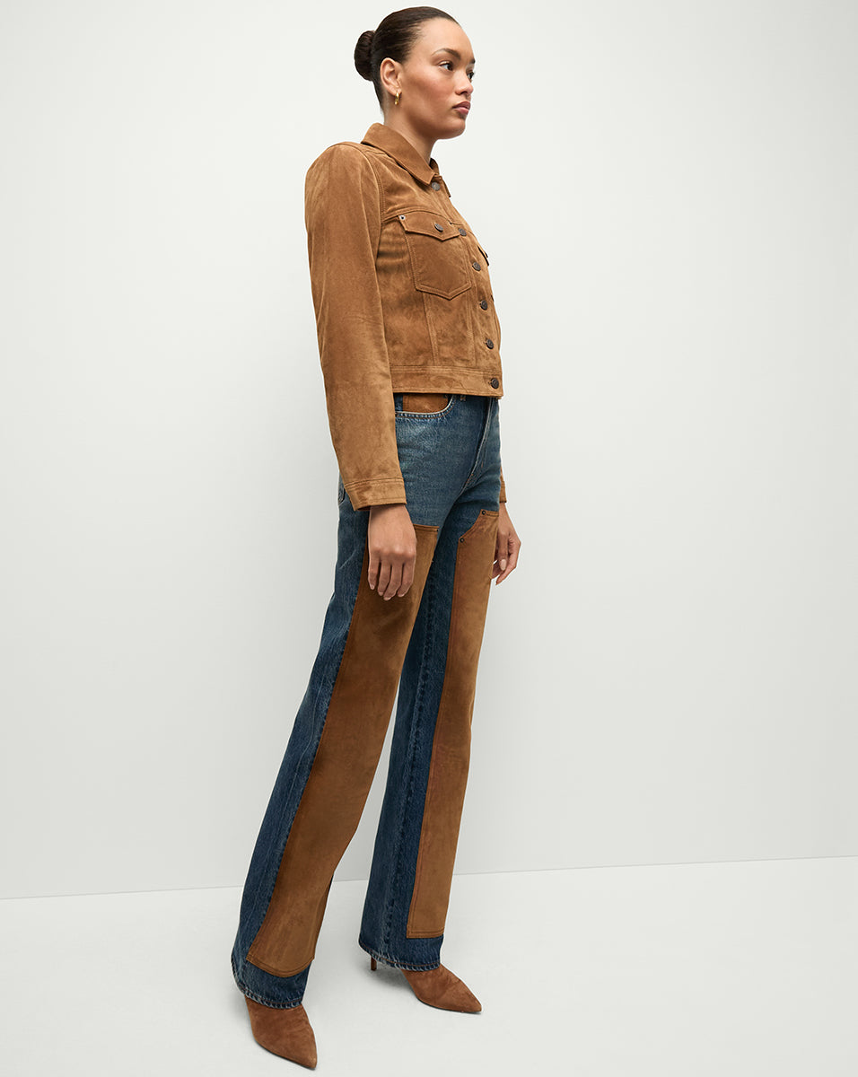 Suede-Patchwork Straight-Leg Jeans | Premium Italian Denim | Dylan