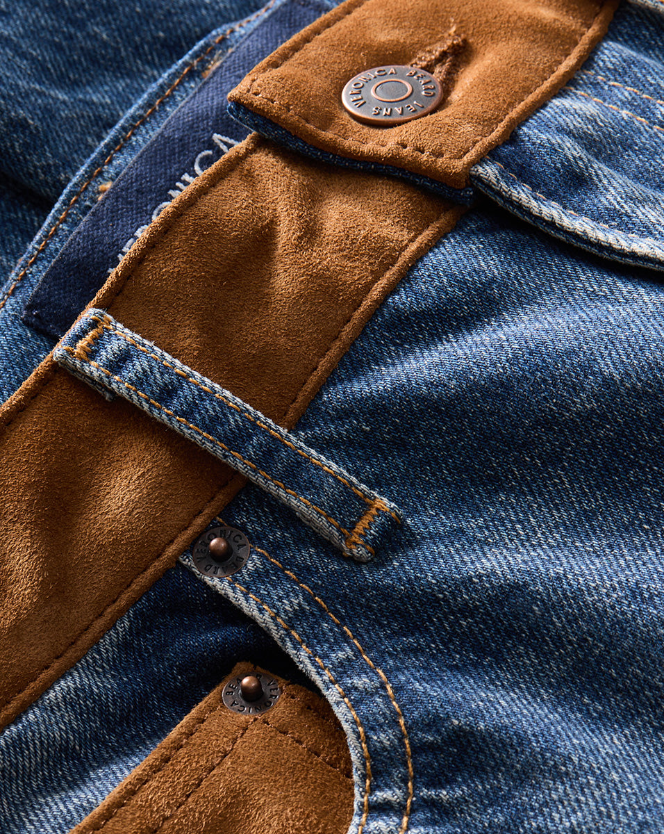 Suede-Patchwork Straight-Leg Jeans | Premium Italian Denim | Dylan