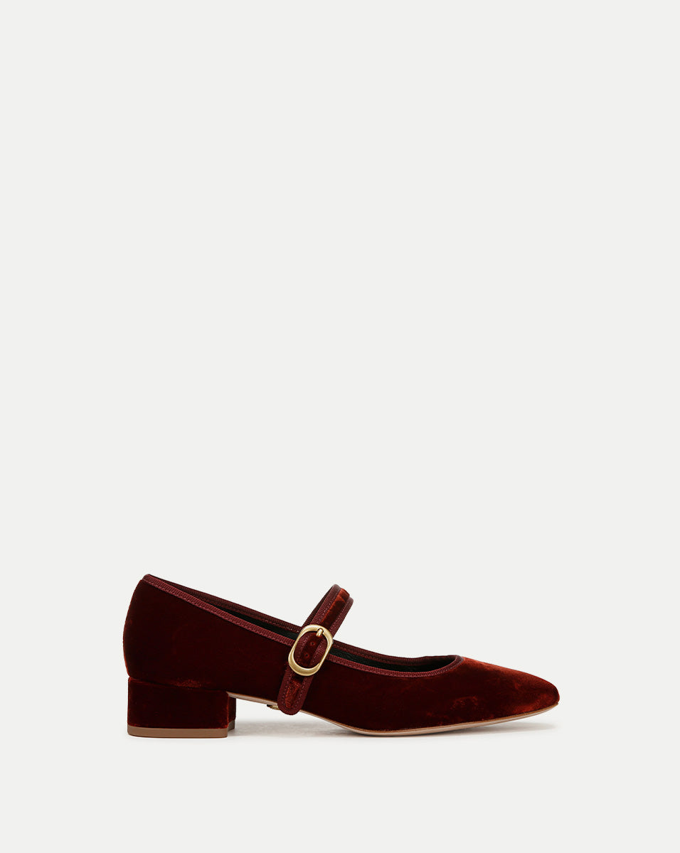 Velvet Mary Jane Ballet Flats with Buckle Strap | Cade