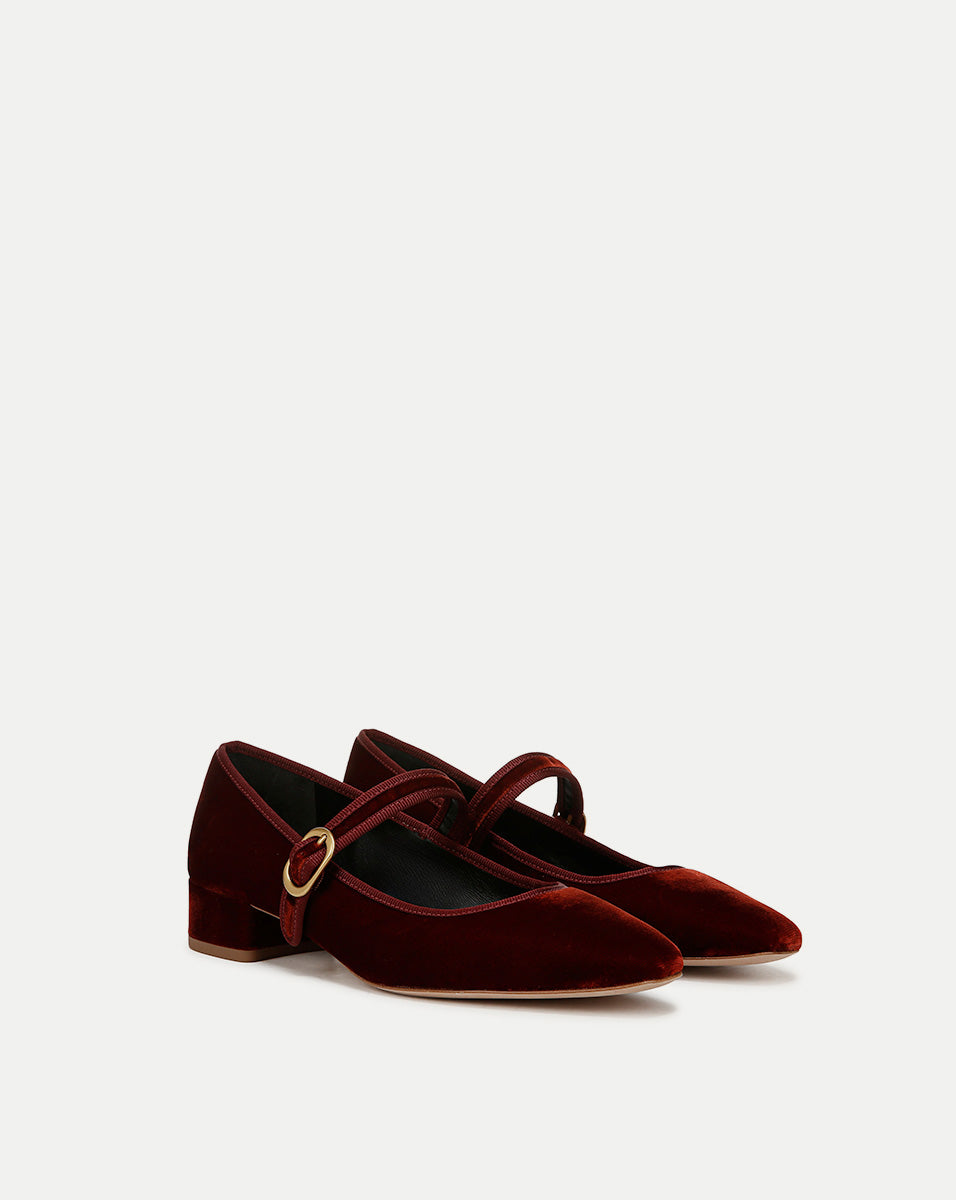Velvet Mary Jane Ballet Flats with Buckle Strap | Cade