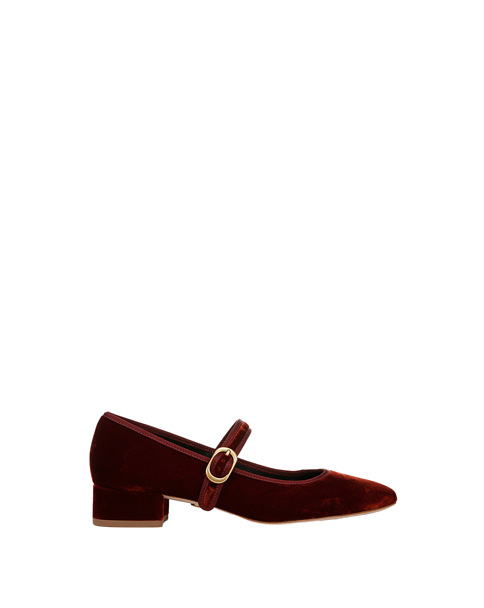 Velvet Mary Jane Ballet Flats with Buckle Strap | Cade